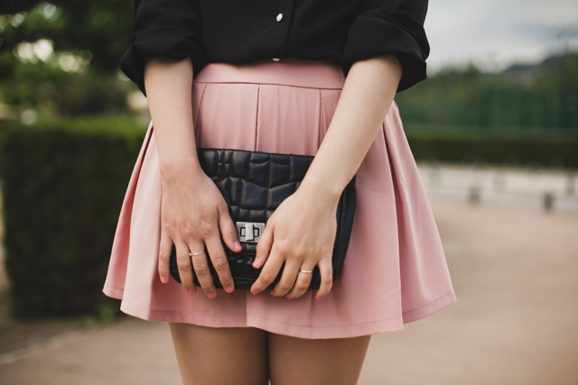 Pink skort & black clutch - The cat, you and us