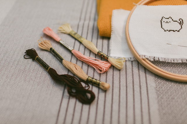 Pusheen cross-stitch DIY for a sweater - The cat, you and us