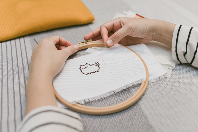 Pusheen cross-stitch DIY for a sweater - The cat, you and us