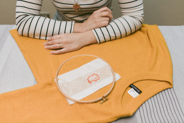 Pusheen cross-stitch DIY for a sweater - The cat, you and us