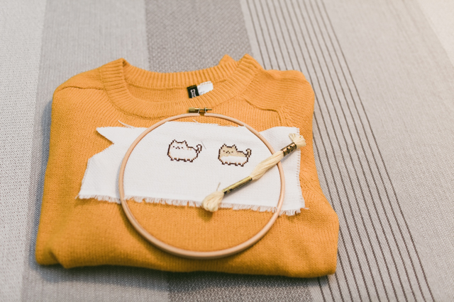 Pusheen cross-stitch DIY for a sweater - The cat, you and us