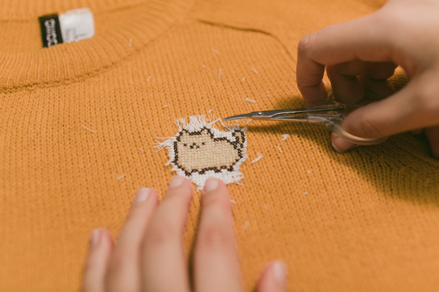 Pusheen cross-stitch DIY for a sweater - The cat, you and us