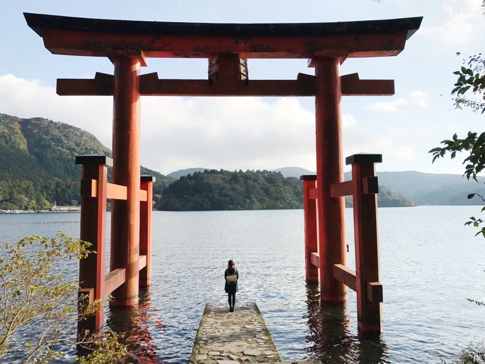 Hakone temple tori in the water - The cat, you and us