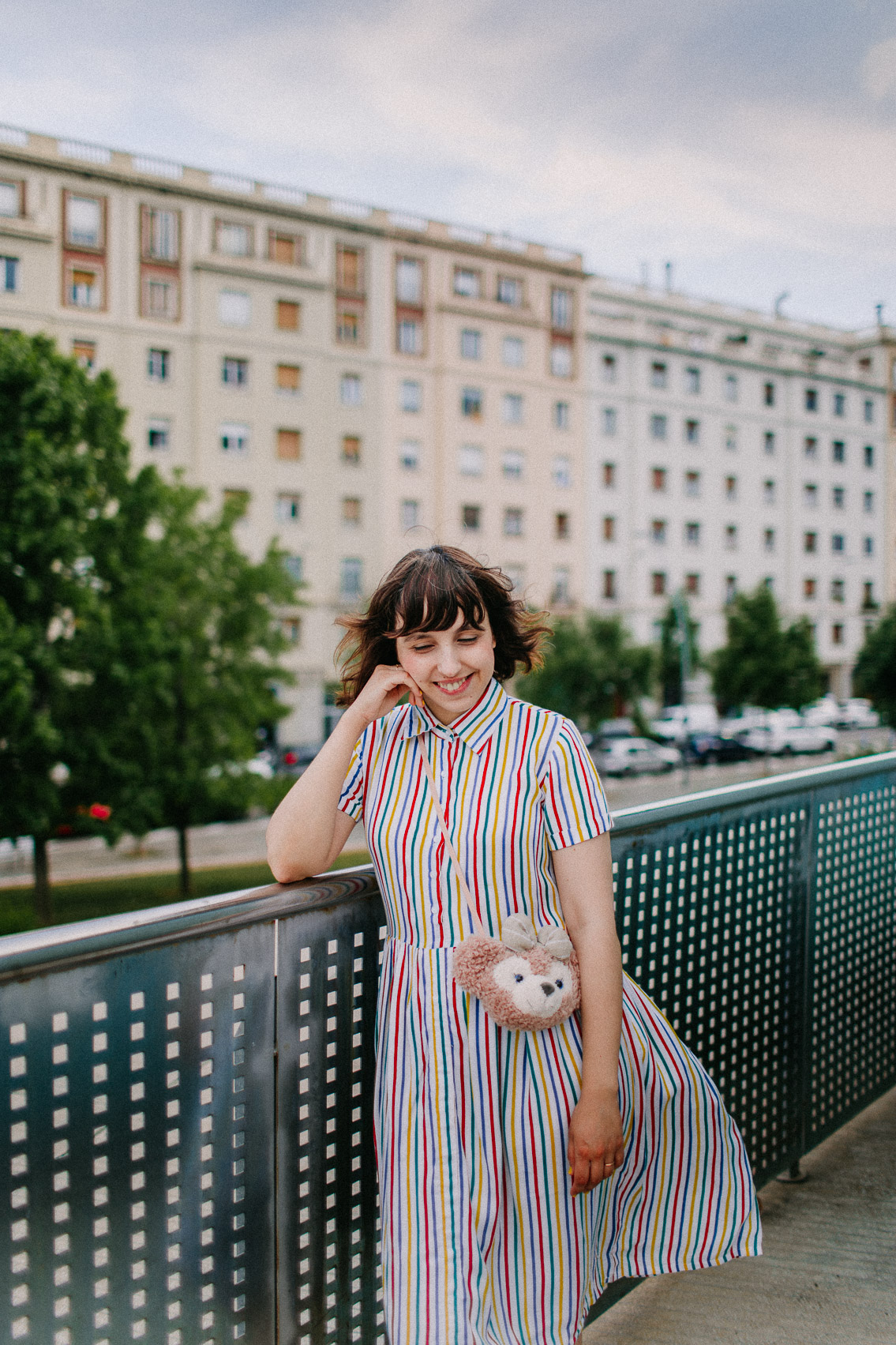 Colorful stripes dress outfit - The cat, you and us